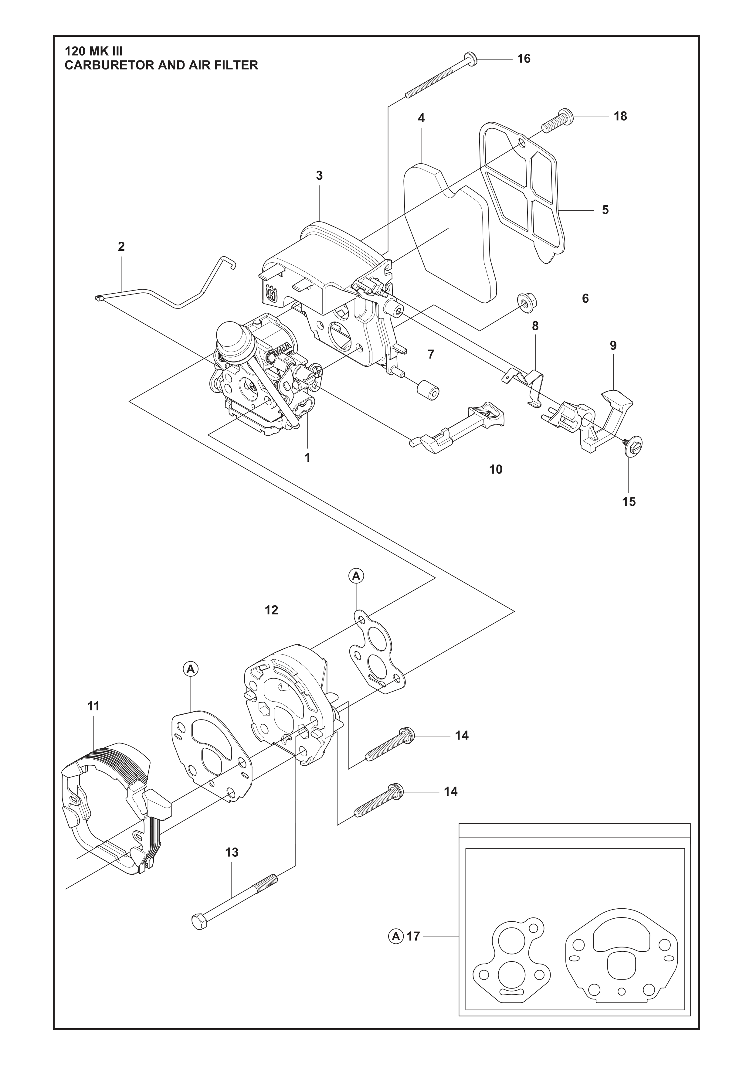 Despiece de CARBURADOR & FILTRO DE AIRE — Motosierra 120