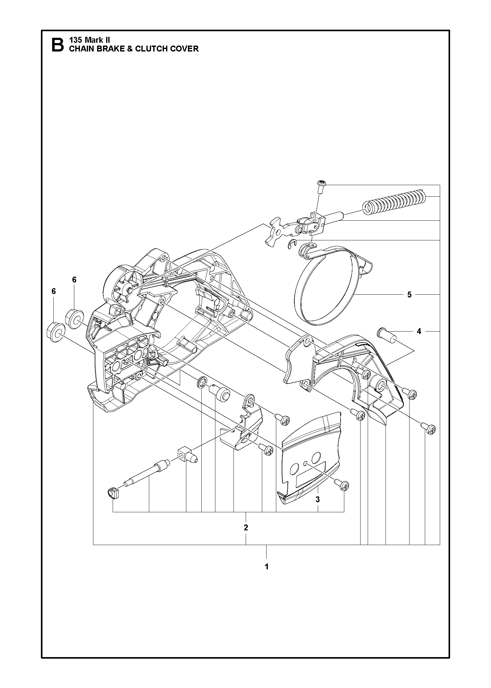 Despiece de FRENO Y TAPA DE CADENA — Motosierra 135 Mark II
