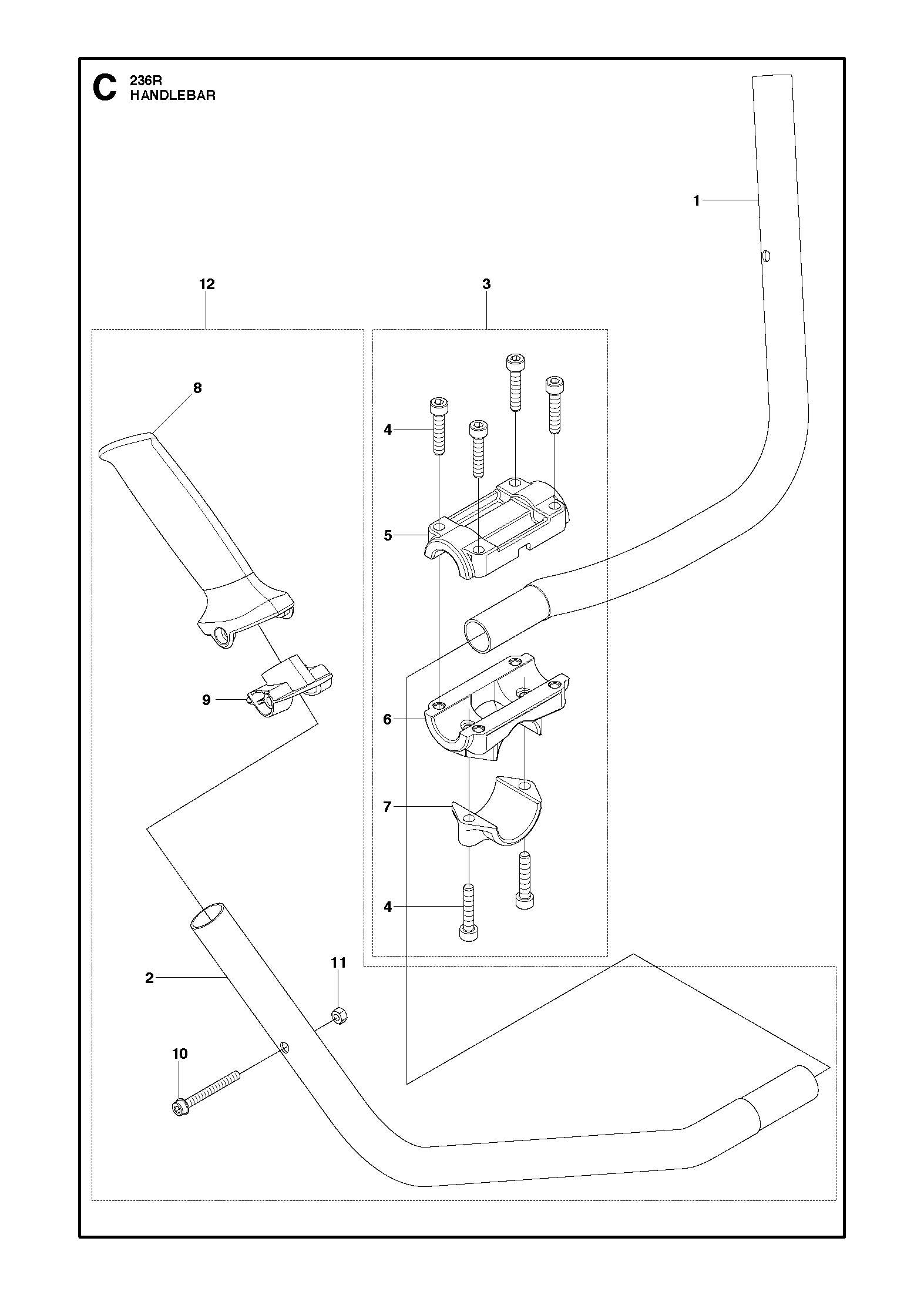 Despiece de Manija / Soportes — Desmalezadora Husqvarna 236R