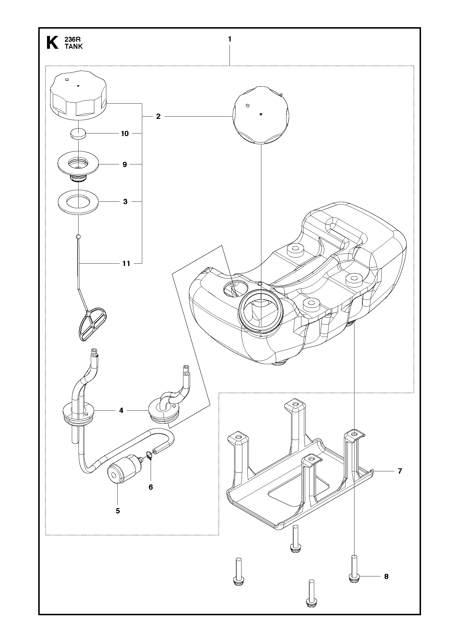 Despiece de DEPOSITO DE COMBUSTIBLE — Desmalezadora Husqvarna 236R