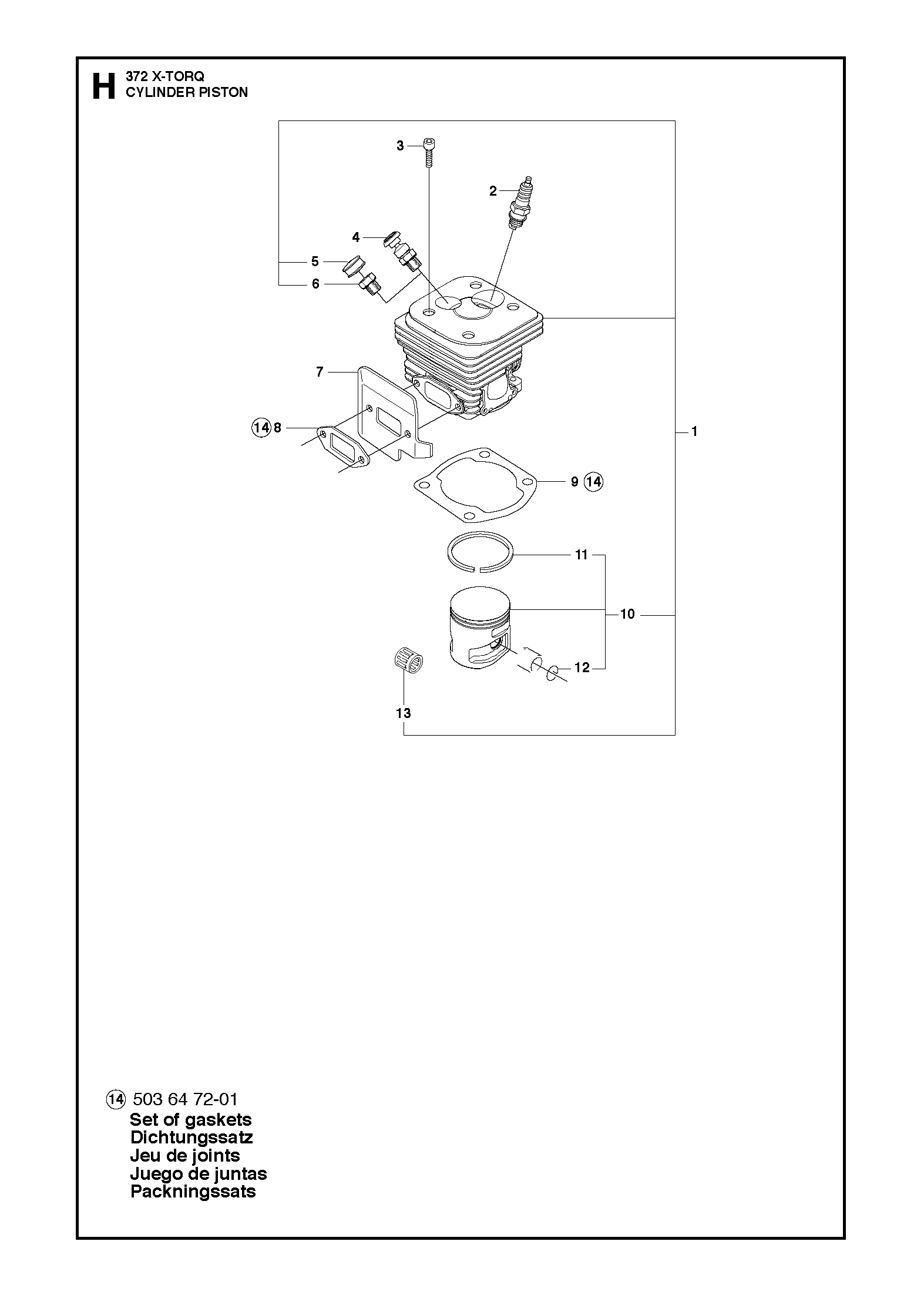 Despiece de PISTÓN Y CILINDRO — Motosierra 372 XP
