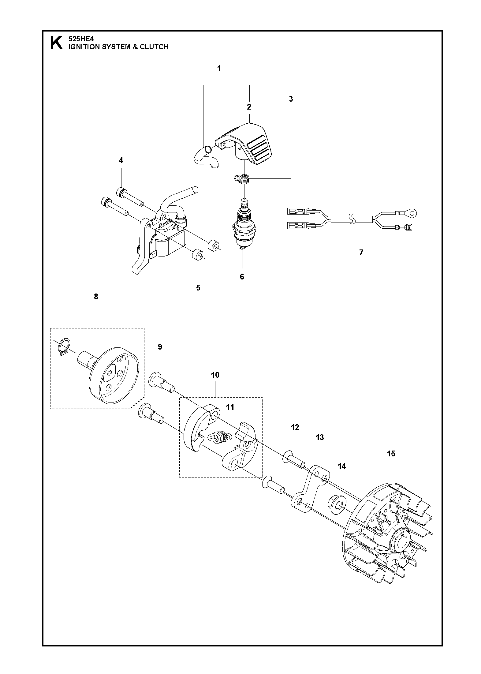 Despiece de SISTEMA DE ENCENDIDO Y EMBRAGU — Cortacerco de altura 525HE4