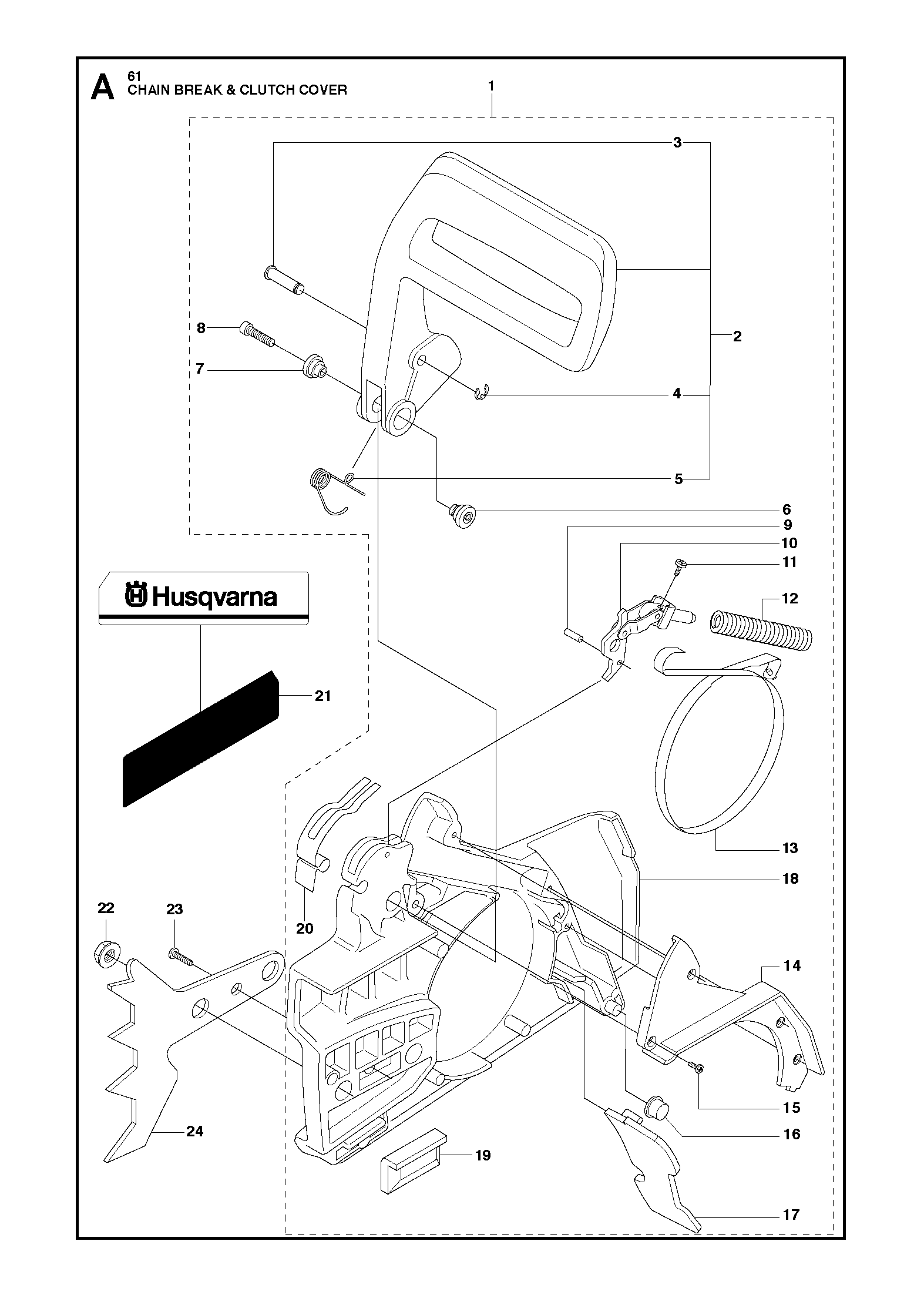 Despiece de FRENO Y TAPA DE CADENA — Motosierra 61