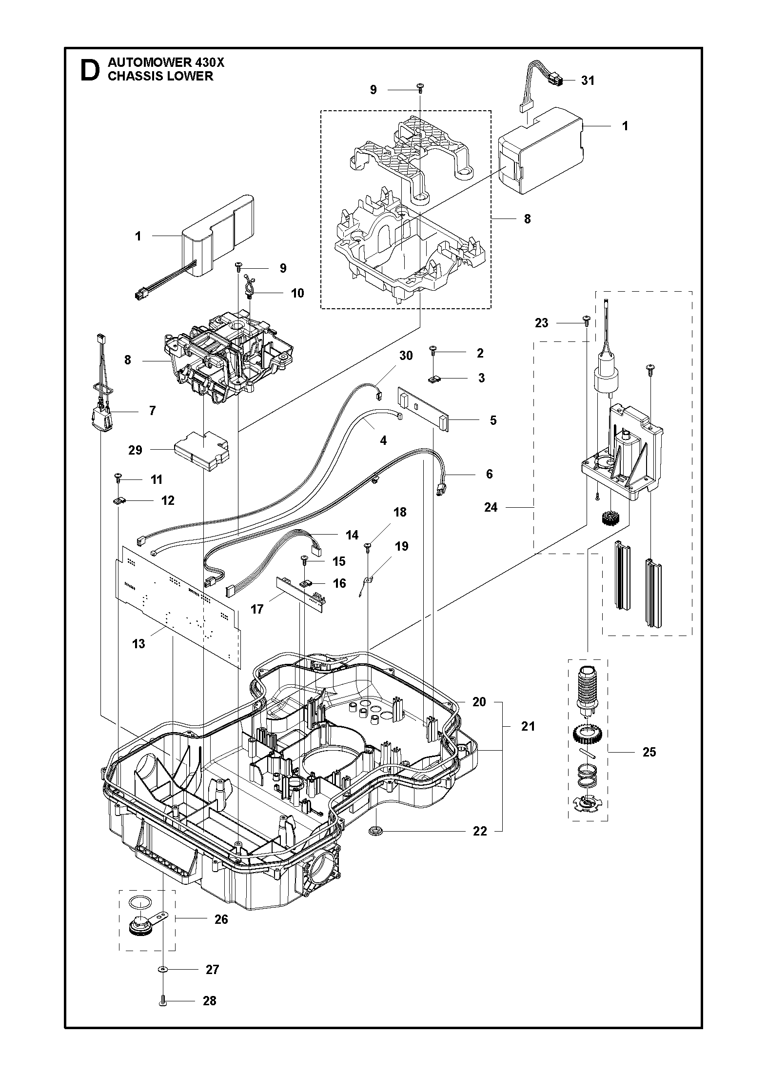 Despiece de CHASIS INFERIOR — Robot cortacésped AM 430X