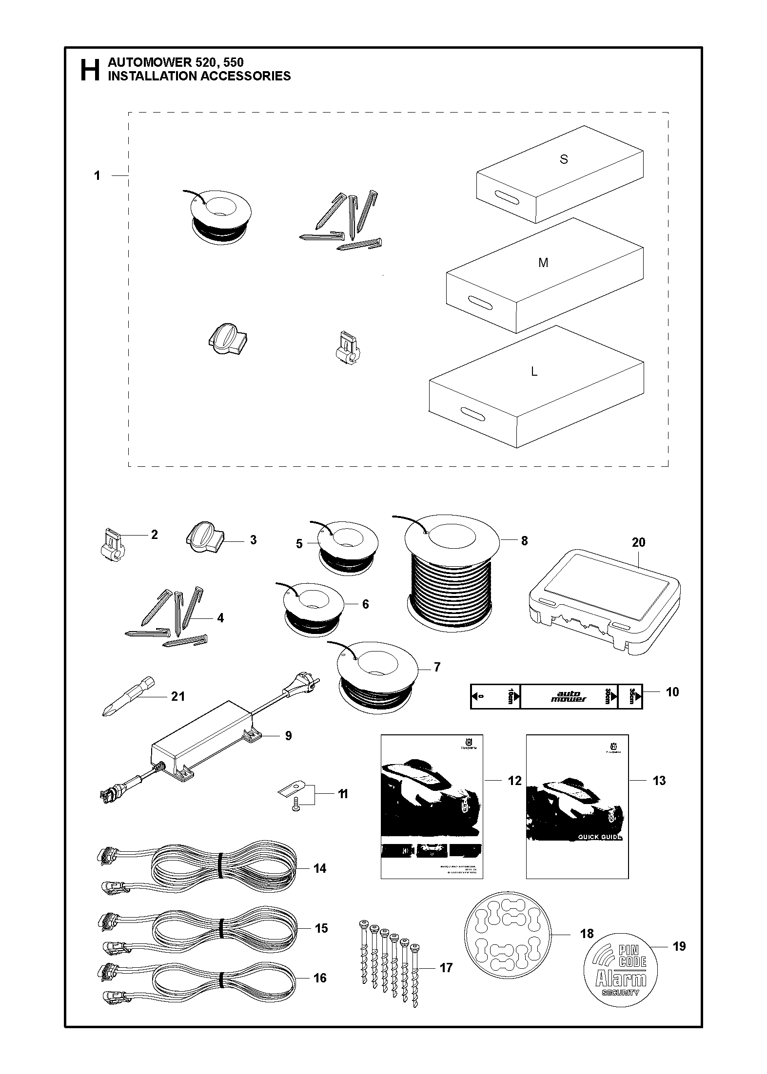 Despiece de ACCESORIOS INSTALACIÓN — Robot cortacésped AM 550