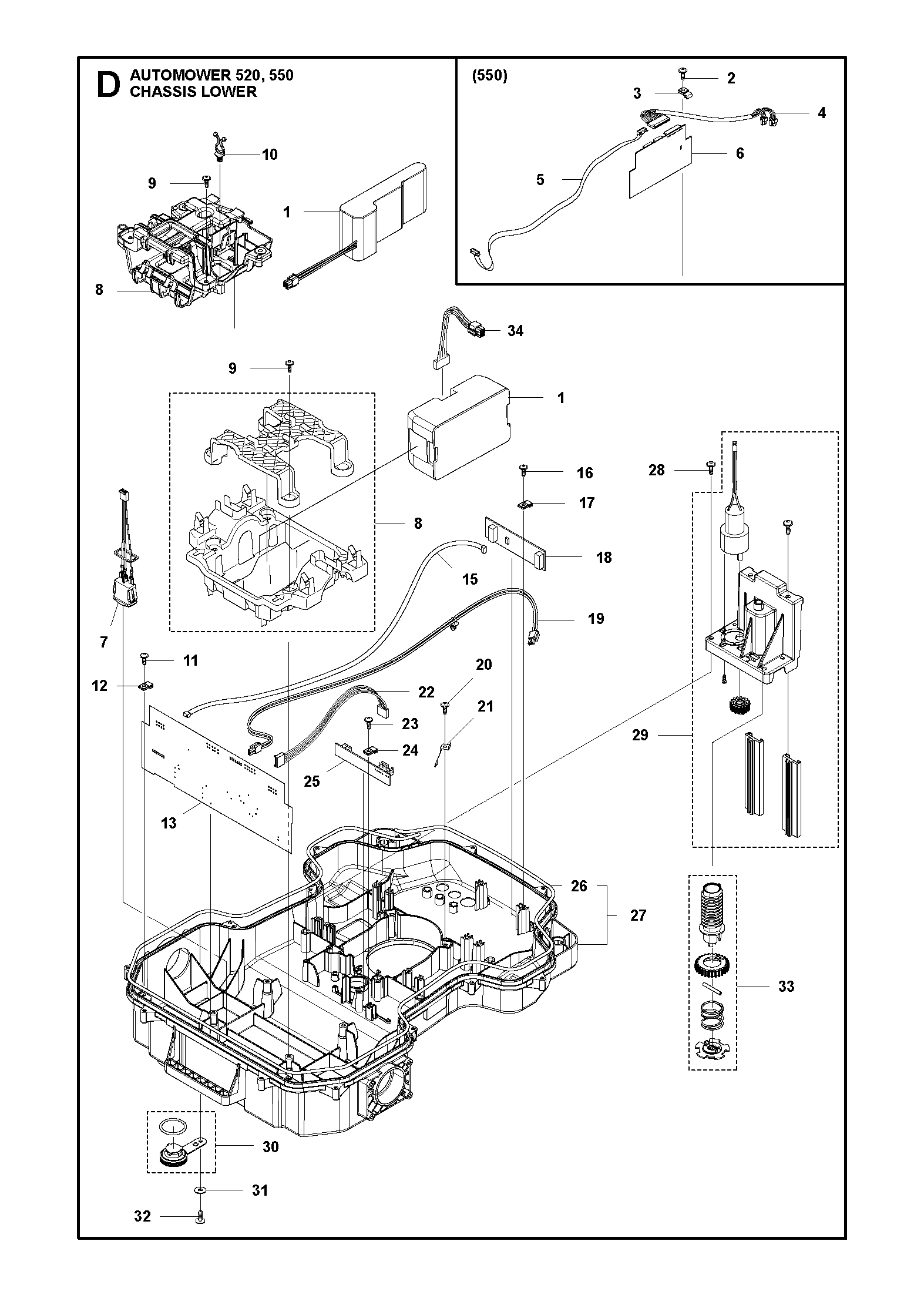 Despiece de CHASIS INFERIOR — Robot cortacésped AM 550