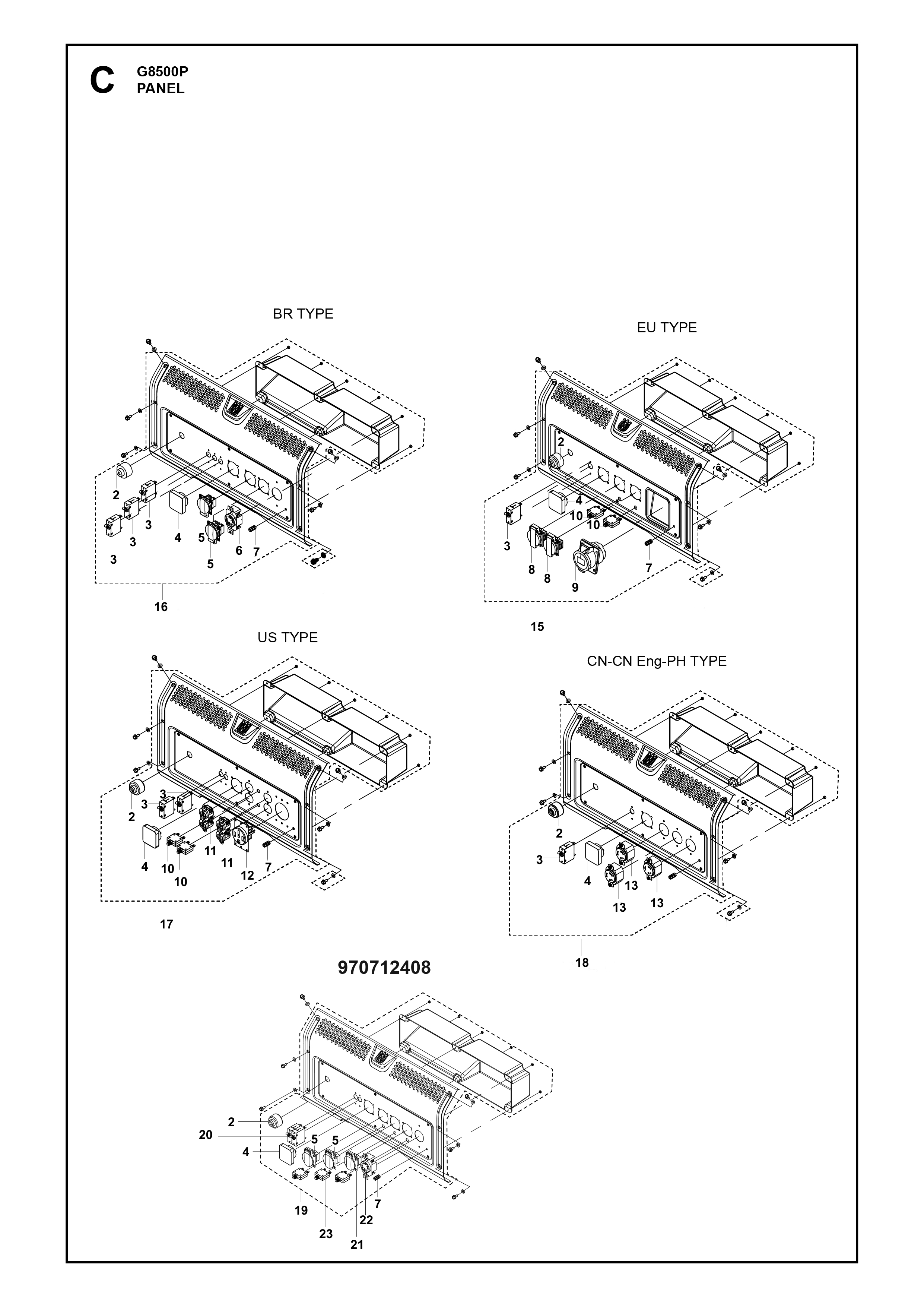 Despiece de PANEL FRONTAL — Generador G8500P