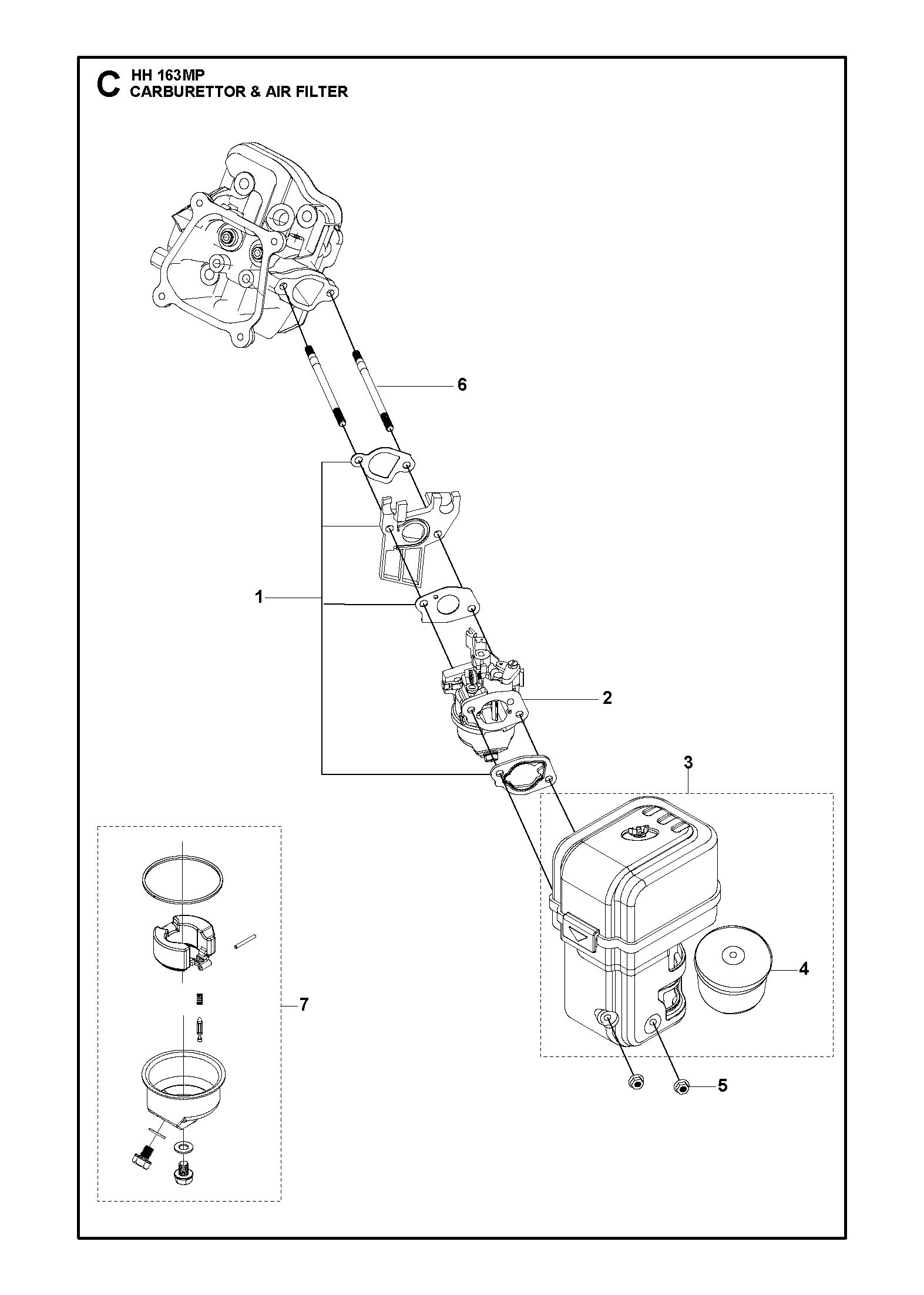 Despiece de CARBURADOR & FILTRO DE AIRE — Motor multipropósito HH163 MP
