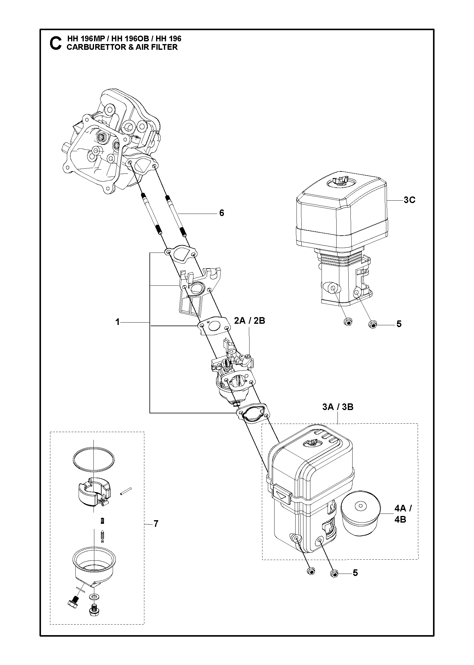 Despiece de CARBURADOR & FILTRO DE AIRE — Motor multipropósito HH196 MP