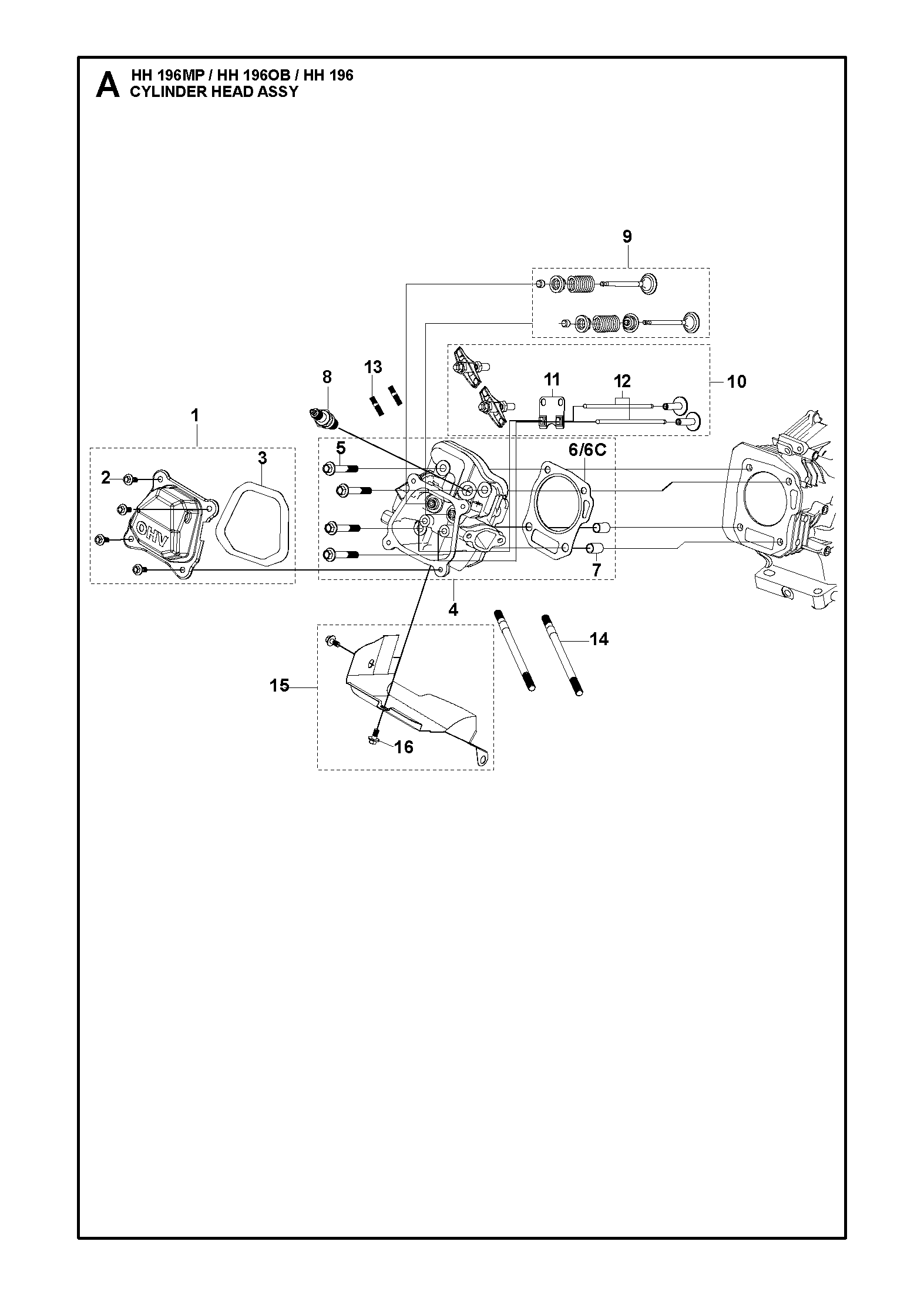 Despiece de CYLINDER HEAD ASSY — Motor náutico HH196 OB