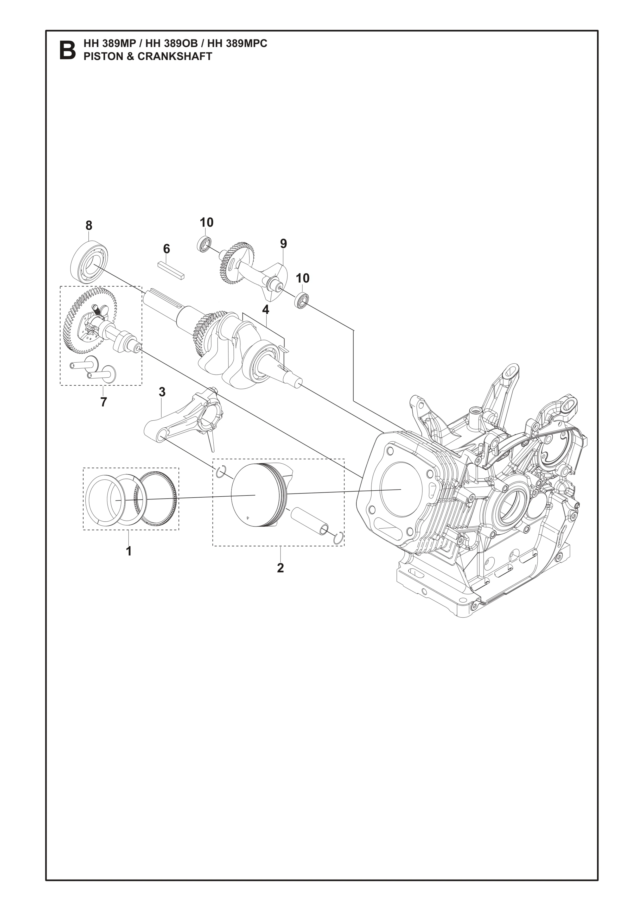 Despiece de PISTÓN Y CIGÜEÑAL — Motor multipropósito HH389 MP