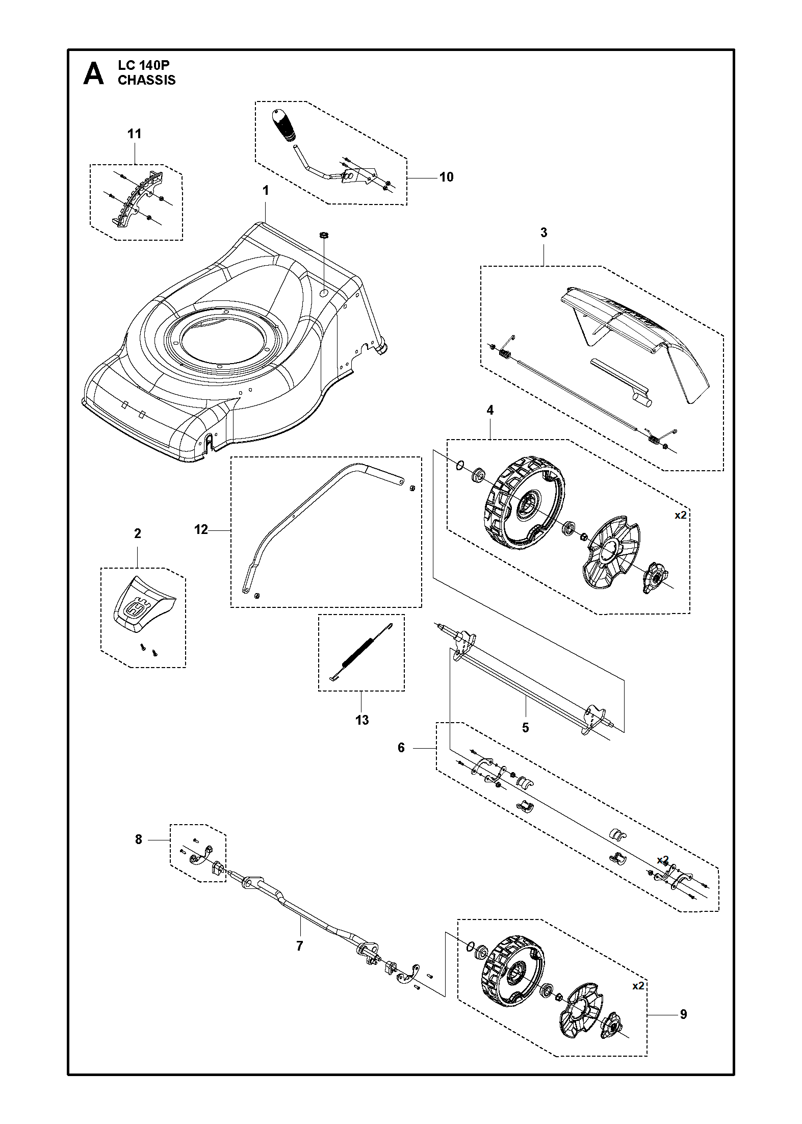 Despiece de CHASIS Y CAJAS PROTECTORAS — Cortacésped LC140P