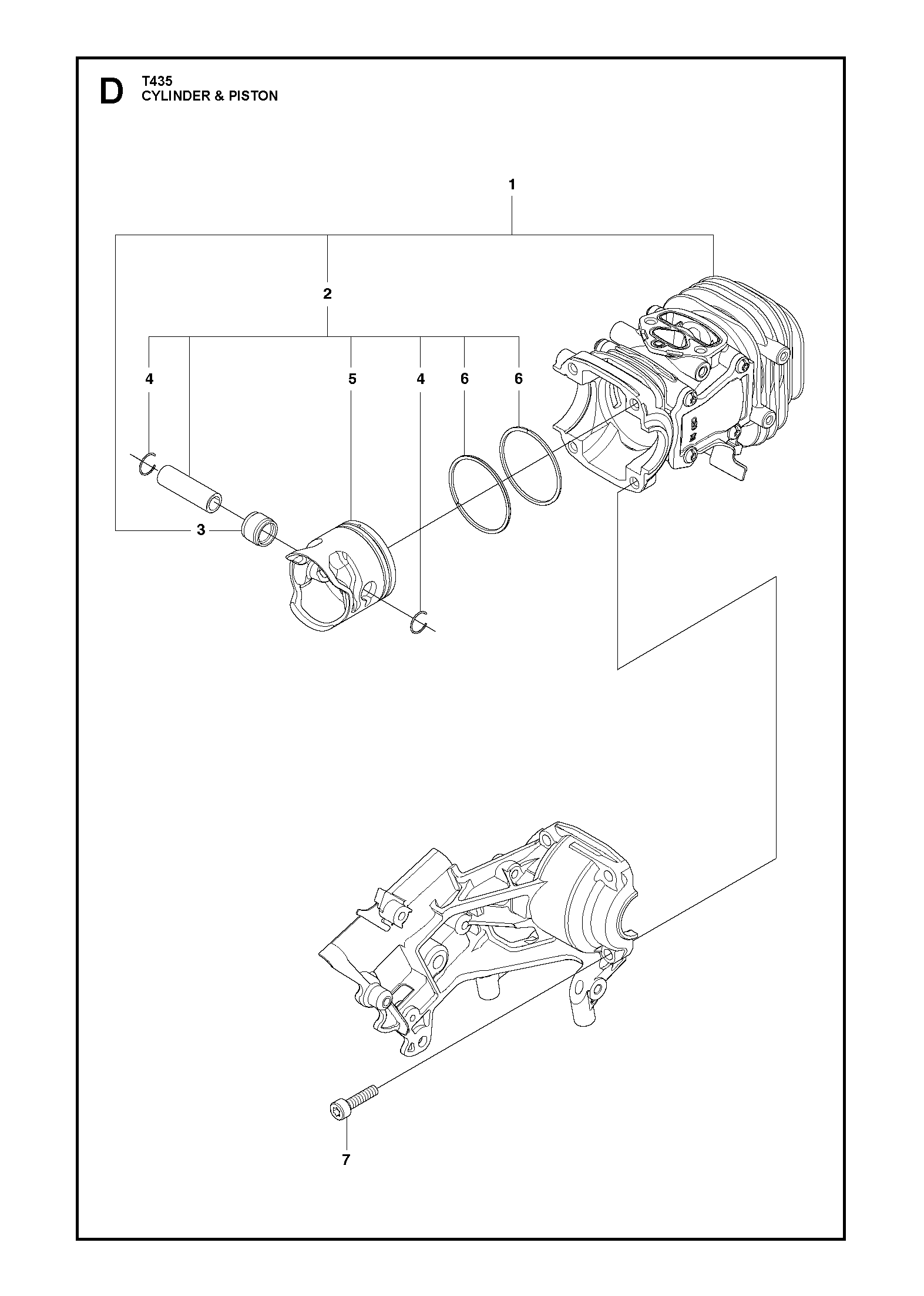 Despiece de PISTÓN Y CILINDRO — Motosierra T435