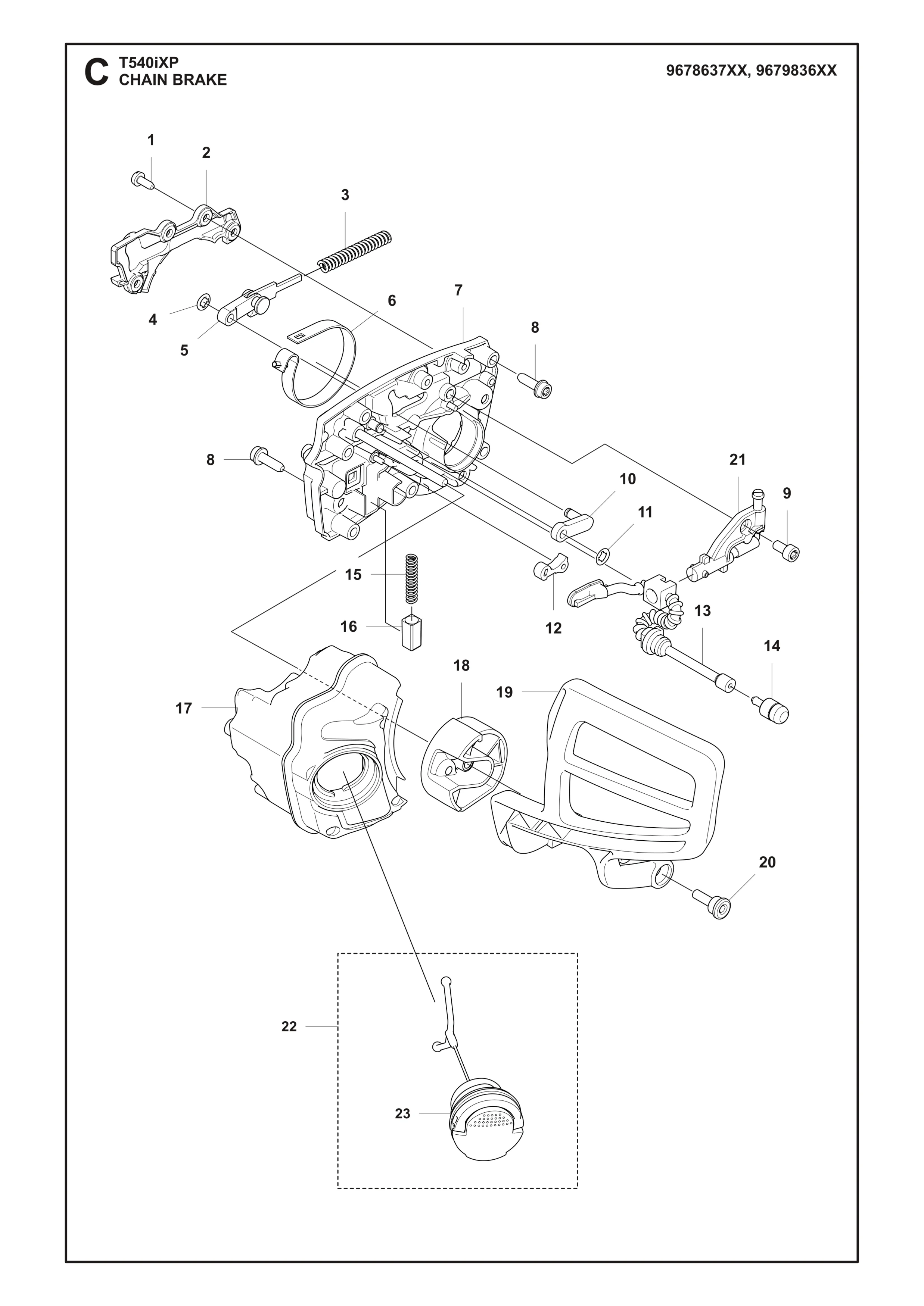 Despiece de FRENO DE CADENA — Motosierra a batería T540i XP