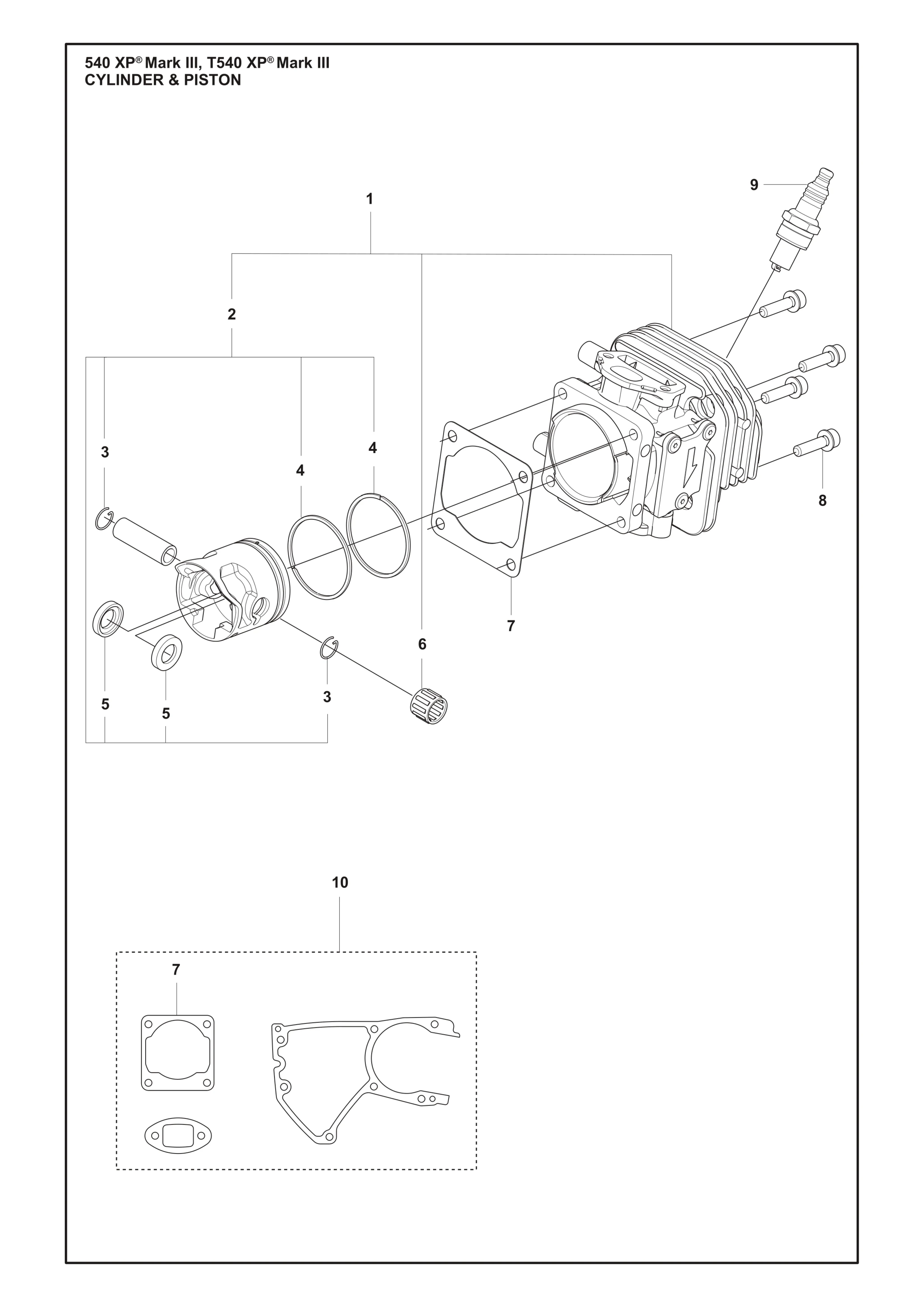 Despiece de PISTÓN Y CILINDRO — Motosierra T540 Mark III