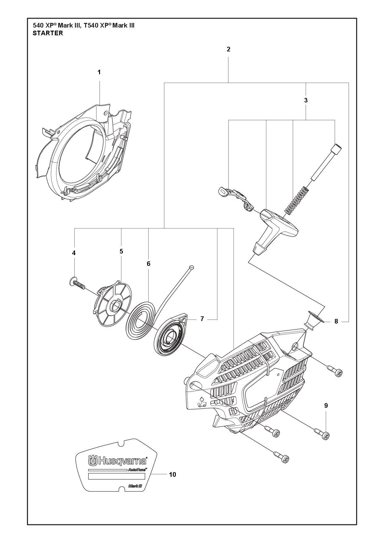 Despiece de ARRANCADOR — Motosierra T540 Mark III
