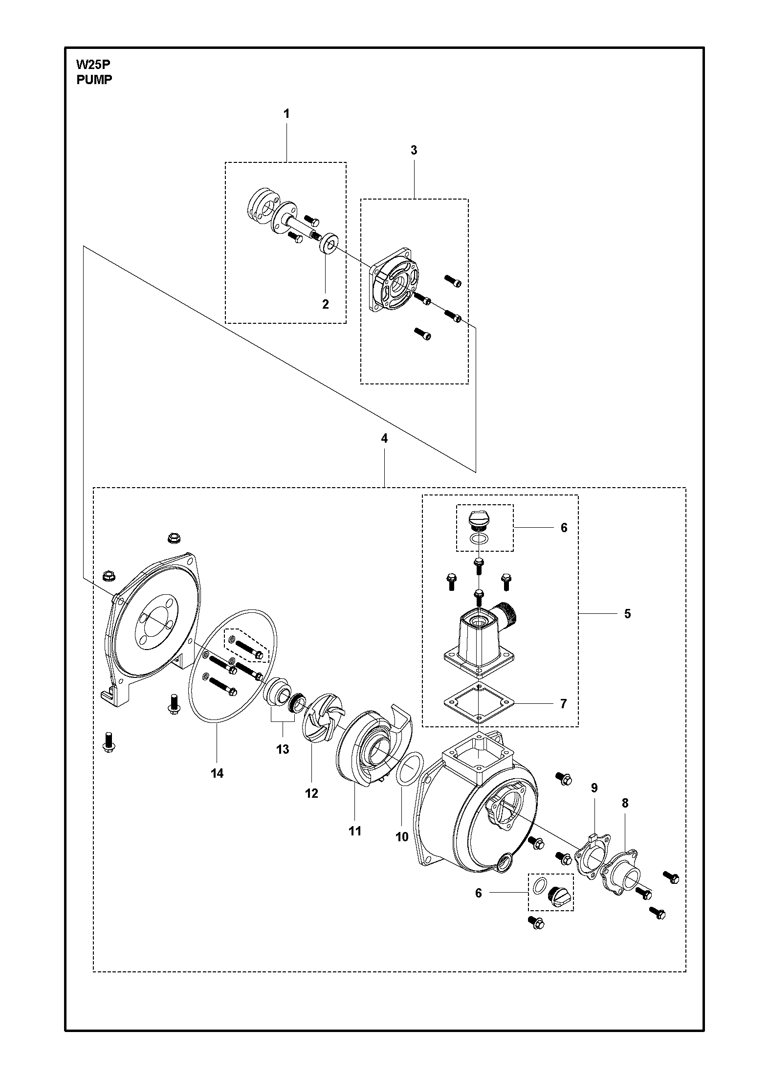 Despiece de PUMP — Motobomba W25P